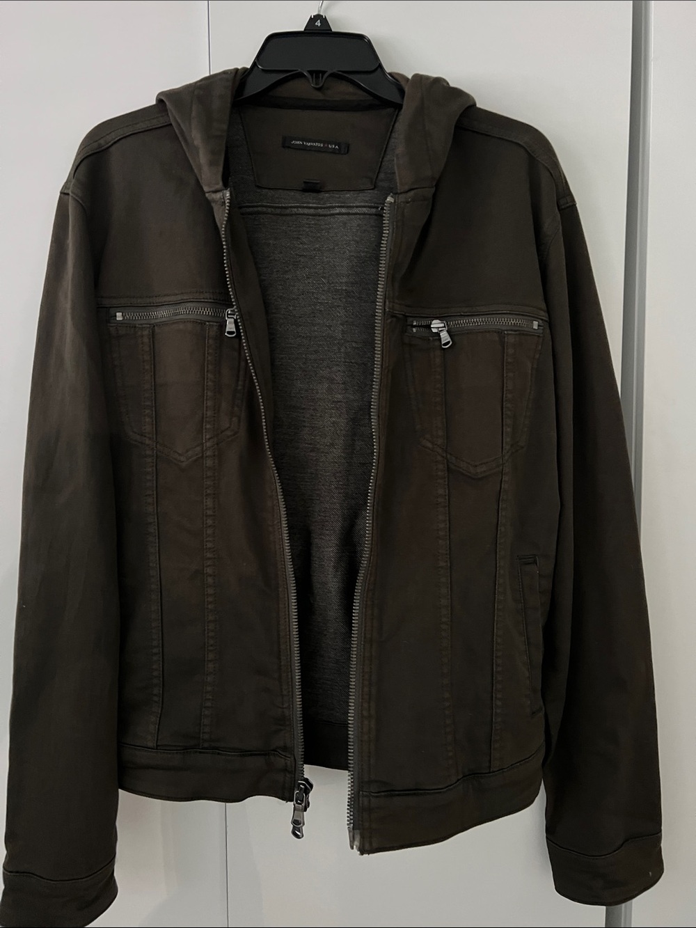 John Varvatos Men's Olive Color Hooded Zip Jacket